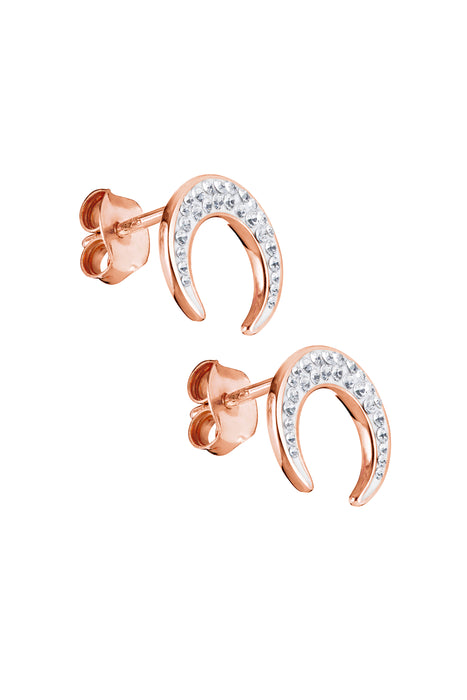 Sterling Silver Rose Gold Plated Crystal Crescent Moon Stud Earrings