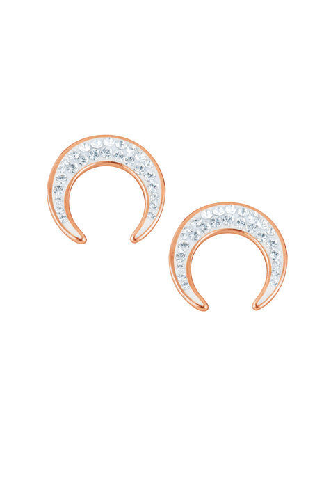 Sterling Silver Rose Gold Plated Crystal Crescent Moon Stud Earrings