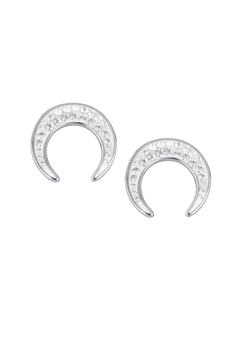 Sterling Silver Crystal Crescent Moon Stud Earrings