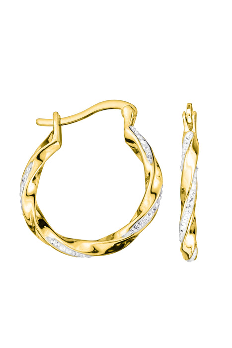 Sterling Silver Gold Plated Crystal Twist 20mm Hoop Earrings