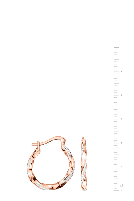 Sterling Silver Rose Gold Plated Crystal Twist 20mm Hoop Earrings