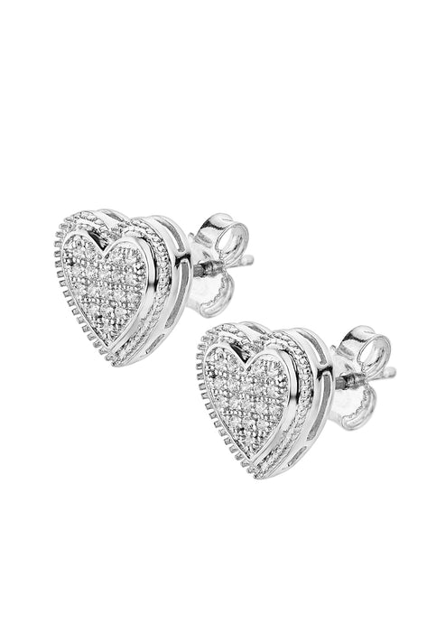 Sterling Silver 0.10ct Diamond Heart Stud Earrings