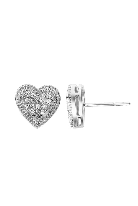 Sterling Silver 0.10ct Diamond Heart Stud Earrings