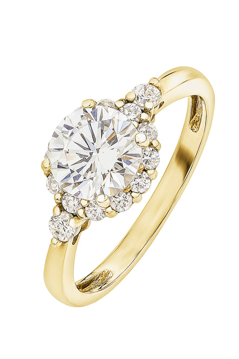 9ct Yellow Gold Halo Vintage Cubic Zirconia Ring