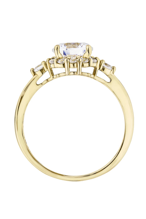 9ct Yellow Gold Halo Vintage Cubic Zirconia Ring