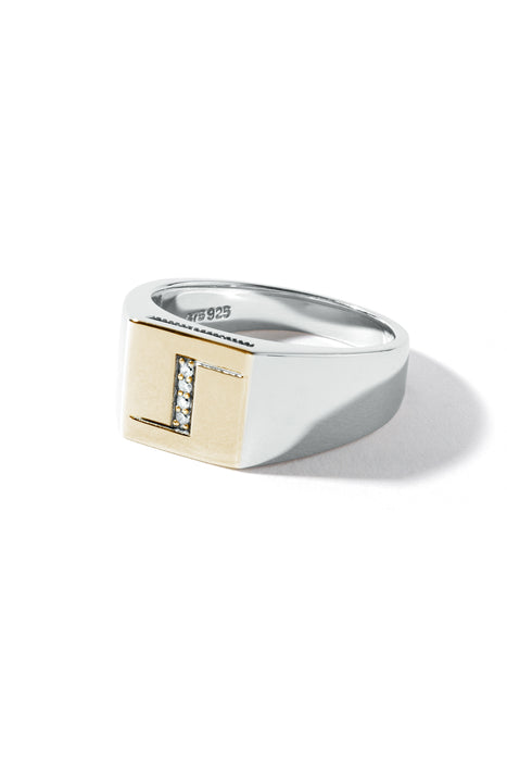 9ct Gold & Sterling Silver Diamond Signet Ring