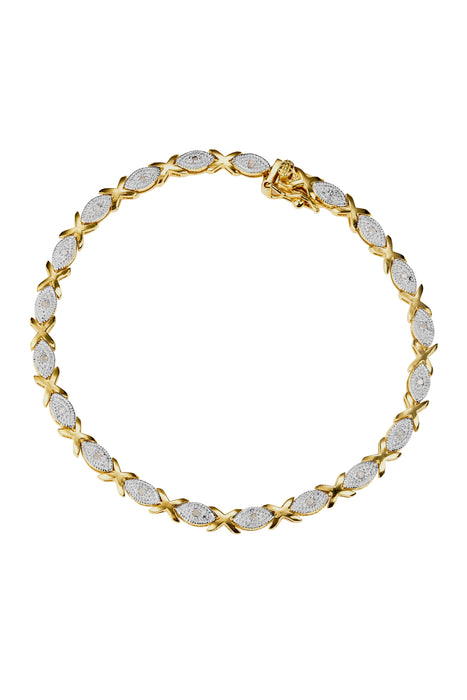 Sterling Silver Gold Plated 0.10ct Diamond Kiss Bracelet