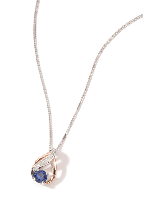 Sterling Silver & 9ct Rose Gold Created Tanzanite & Diamond Pendant