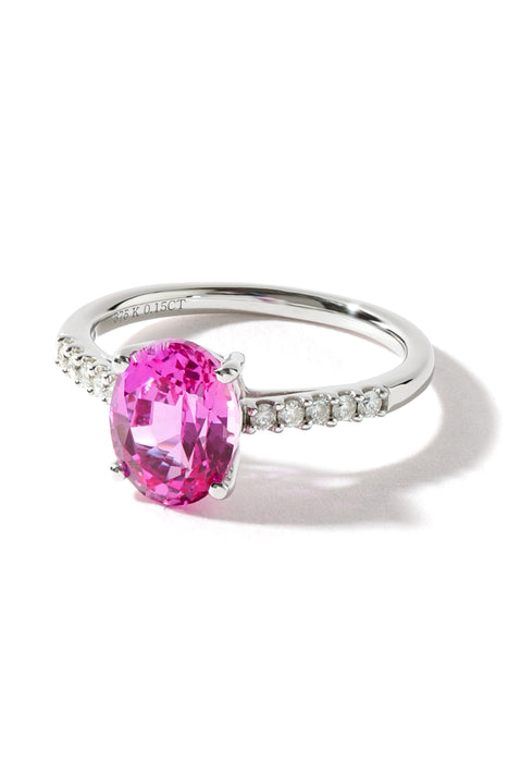 9ct White Gold Created Pink Sapphire and 0.14ct Diamond Ring