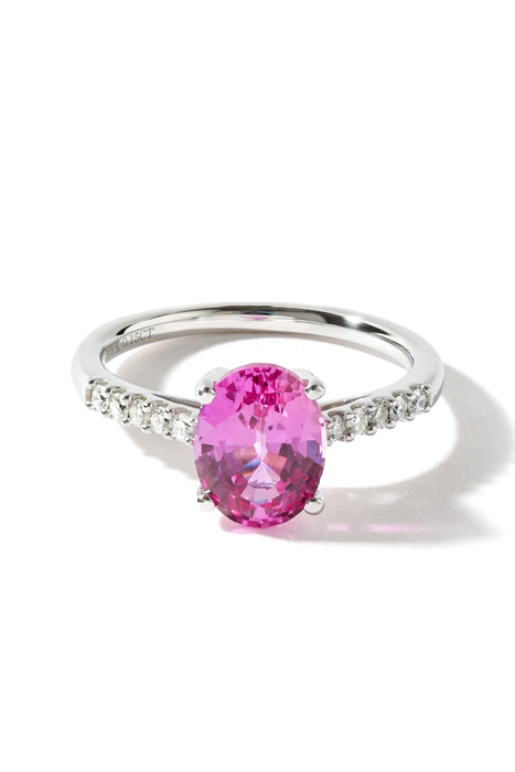 9ct White Gold Created Pink Sapphire and 0.14ct Diamond Ring