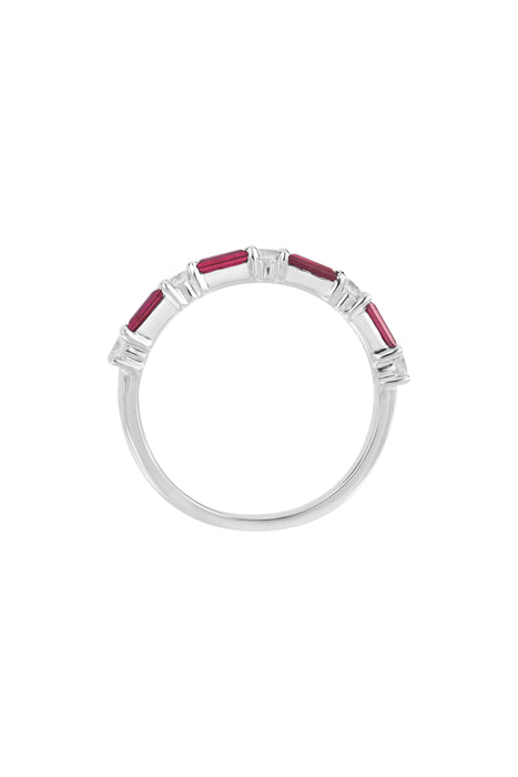 9ct White Gold Ruby and 0.20ct Diamond Half Eternity Ring