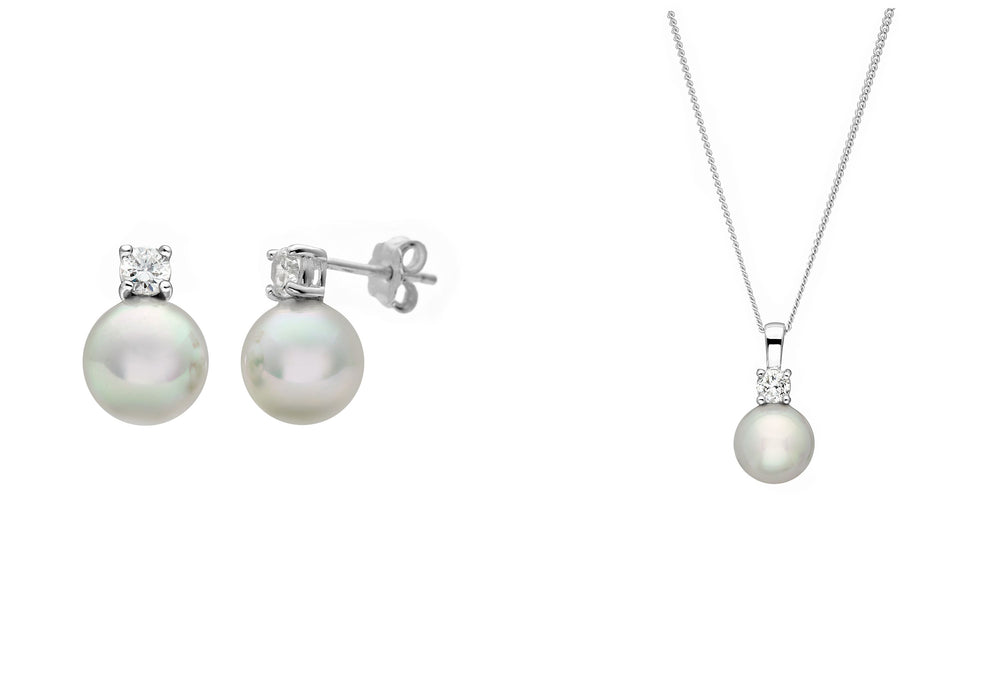 Christmas Bauble Gift | Sterling Silver Pearl & Cubic Zirconia Pendant And Earring Set