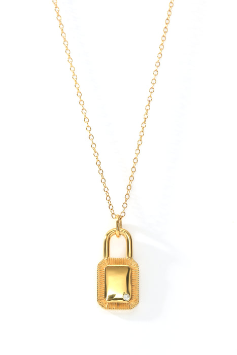 Sterling Silver Gold Plated Cubic Zirconia Padlock Pendant