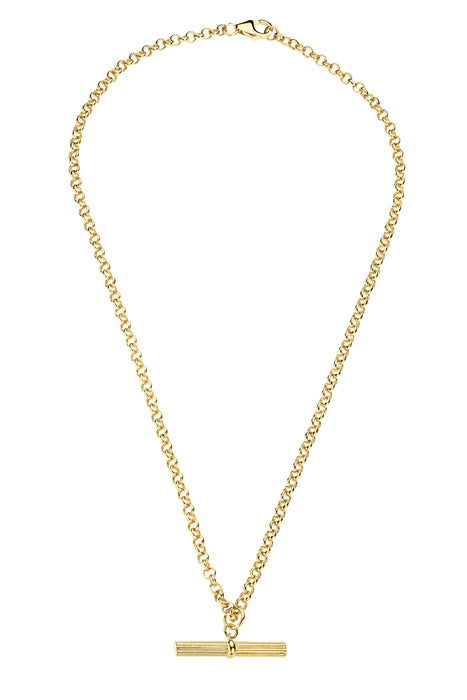 18ct Gold Plated Sterling Silver T-Bar Rolo Necklace