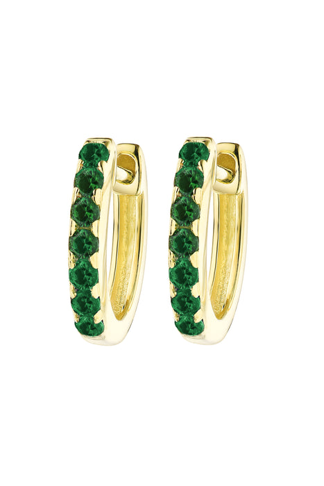 Sterling Silver Green Cubic Zirconia 10mm Huggie Hoop Earrings