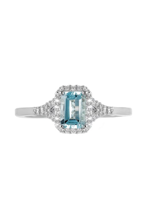 9ct White Gold Aquamarine and 0.12ct Diamond Ring