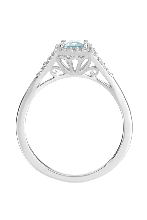 9ct White Gold Aquamarine and 0.12ct Diamond Ring