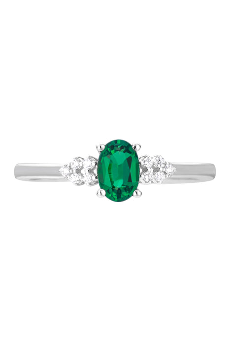 9ct White Gold Created Emerald and Diamond Ring