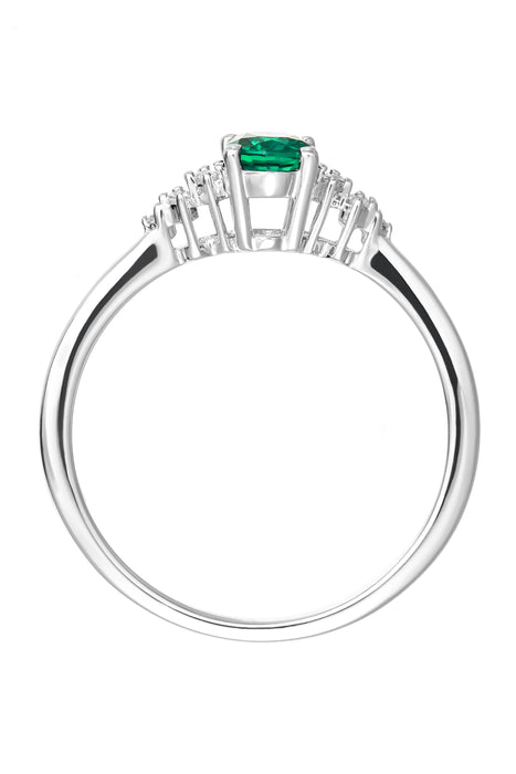 9ct White Gold Created Emerald and Diamond Ring