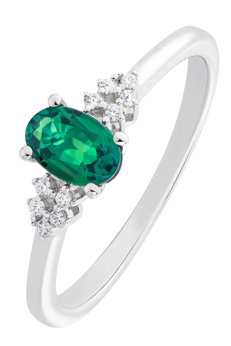 9ct White Gold Created Emerald and Diamond Ring