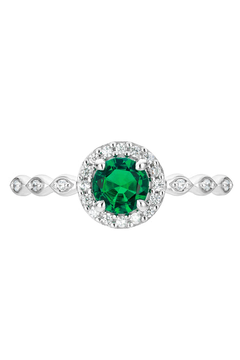 9ct White Gold Created Emerald and 0.10ct Diamond Ring