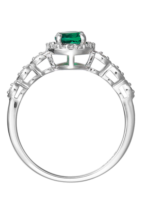 9ct White Gold Created Emerald and 0.10ct Diamond Ring