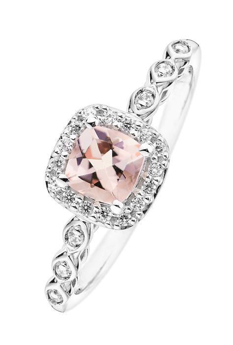 9ct White Gold Morganite and 0.10ct Diamond Ring