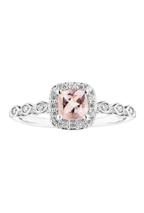 9ct White Gold Morganite and 0.10ct Diamond Ring