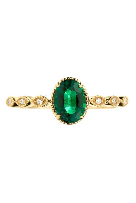 9ct Yellow Gold Created Emerald and Diamond Ring