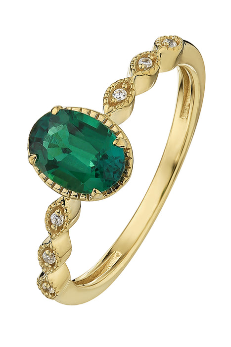 9ct Yellow Gold Created Emerald and Diamond Ring