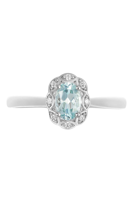 9ct White Gold Aquamarine and Diamond Ring