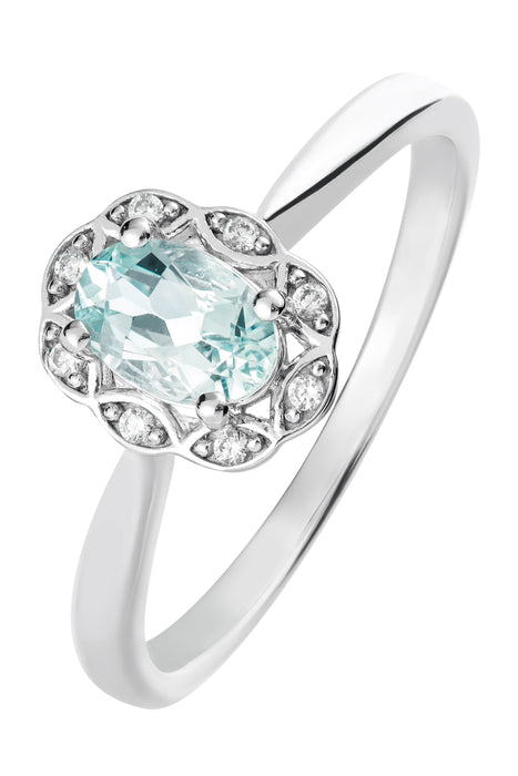 9ct White Gold Aquamarine and Diamond Ring