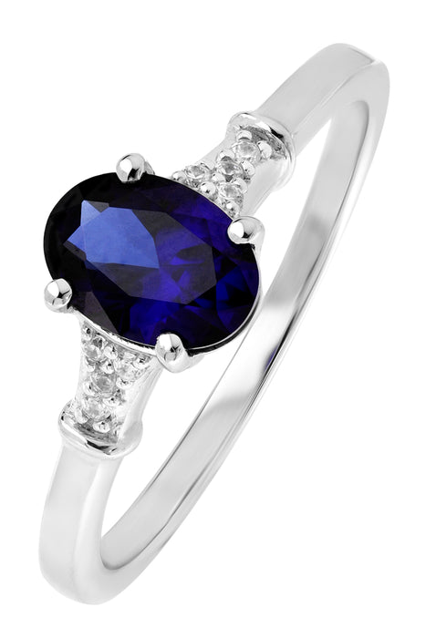 9ct White Gold Created Sapphire and Diamond Ring