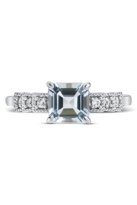 9ct White Gold Aquamarine and Diamond Ring