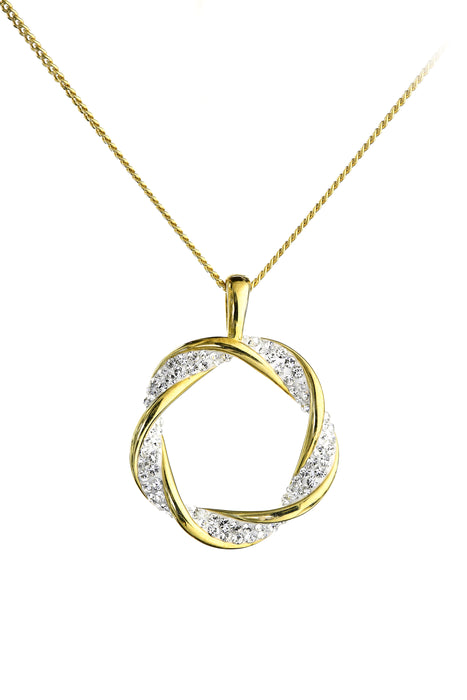 Sterling Silver Gold Plated Crystal Swirl Pendant Necklace