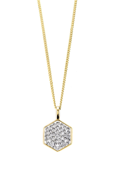 Sterling Silver Gold Plated Crystal Hexagon Pendant Necklace