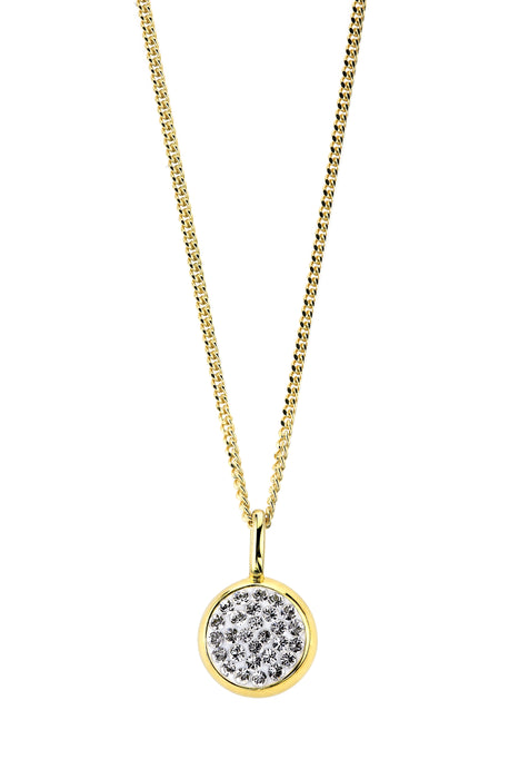 Sterling Silver Gold Plated Crystal  Round Pendant Necklace