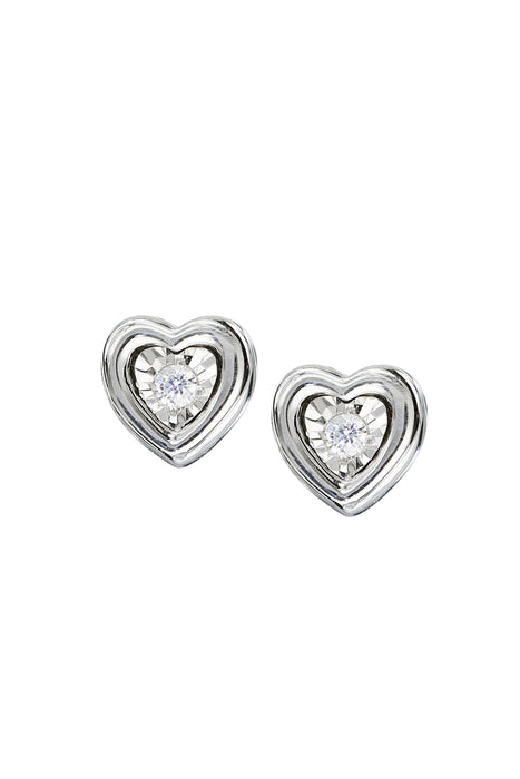 Sterling Silver Diamond Heart Earrings