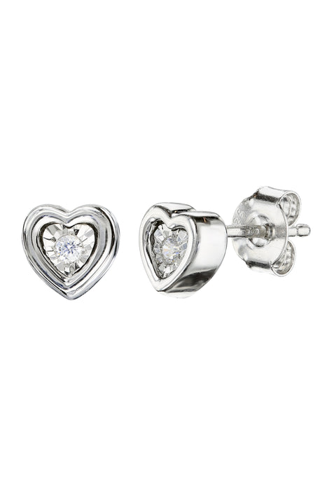 Sterling Silver Diamond Heart Earrings