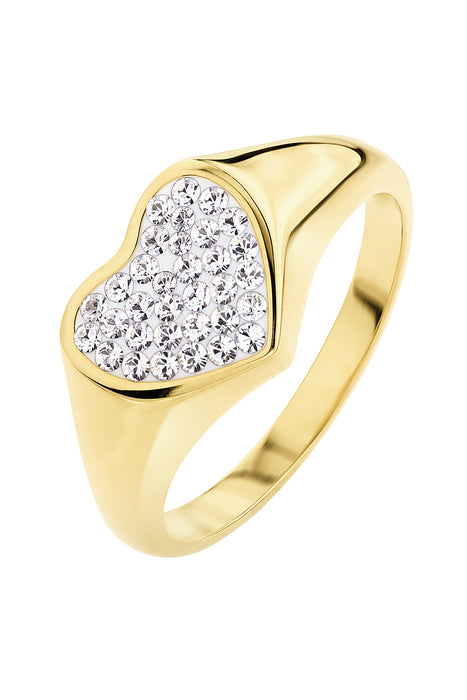 Sterling Silver Gold Plated Crystal Heart Signet Ring