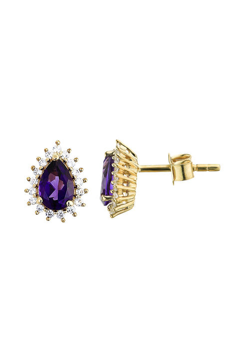 9ct Yellow Gold Amethyst and 0.17ct Diamond Cluster Earrings