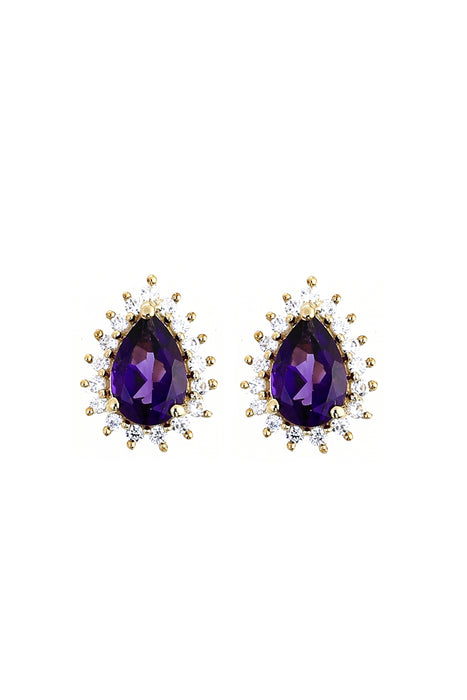 9ct Yellow Gold Amethyst and 0.17ct Diamond Cluster Earrings