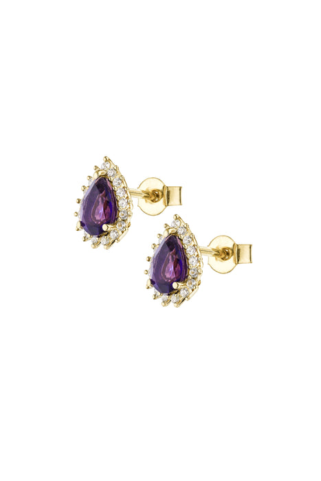 9ct Yellow Gold Amethyst and 0.17ct Diamond Cluster Earrings