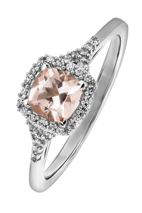 9ct White Gold Morganite and Diamond Ring