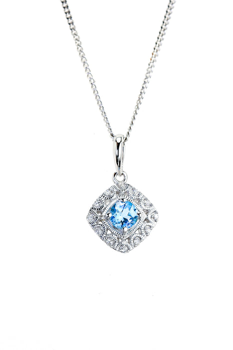 Sterling Silver Swiss Blue Topaz and Diamond Pendant