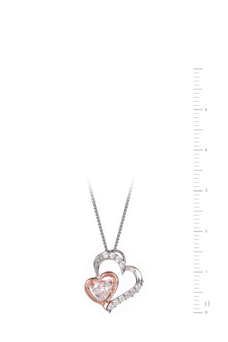 Sterling Silver Double Heart Cubic Zirconia Pendant Necklace