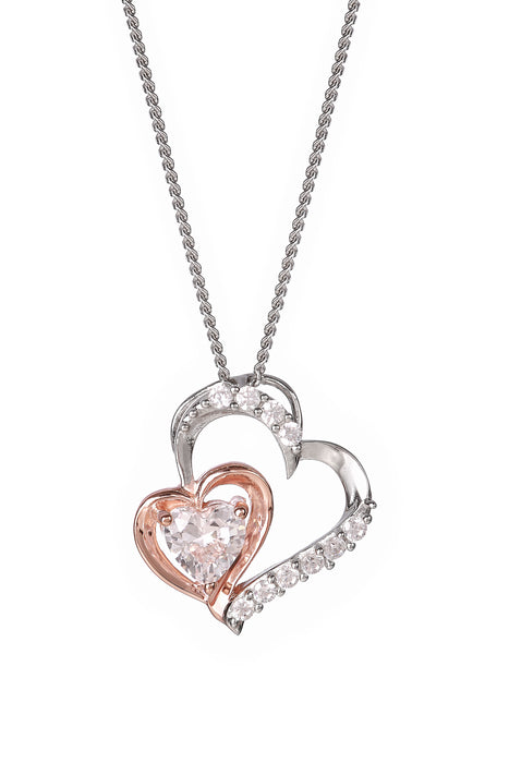 Sterling Silver Double Heart Cubic Zirconia Pendant Necklace