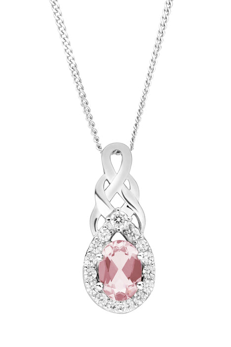 Sterling Silver Entwined Nano Morganite & Cubic Zirconia Pendant Necklace