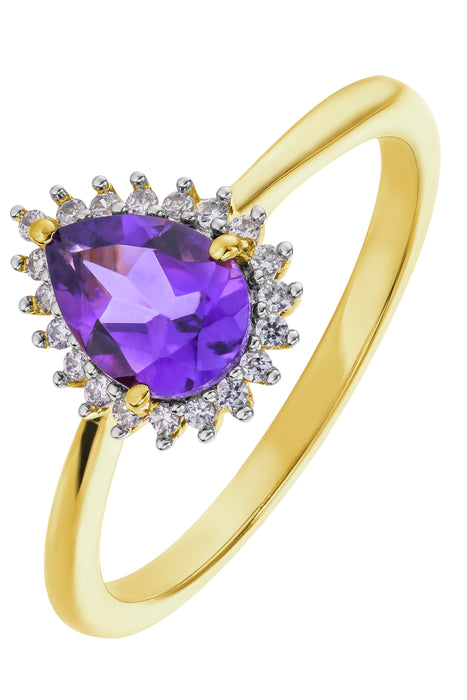 9ct Yellow Gold Amethyst and 0.10ct Diamond Cluster Ring