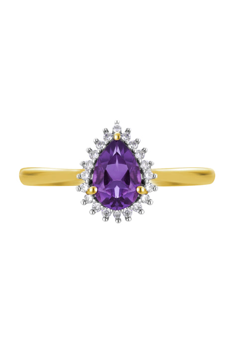 9ct Yellow Gold Amethyst and 0.10ct Diamond Cluster Ring